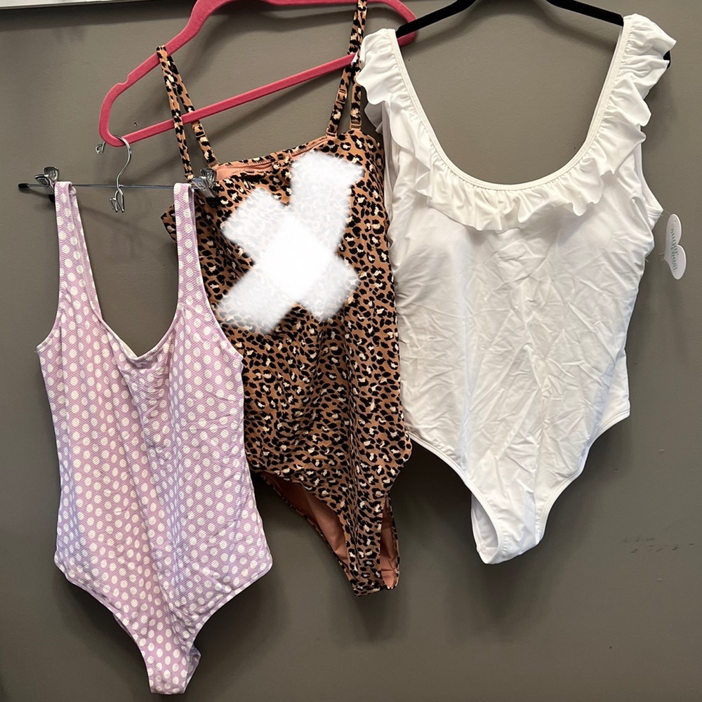 Purple Polkadot Aerie one-piece bathing suit XL-long & White flutter sleeve